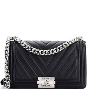 Chanel Old Medium Boy Flap Bag Chevron Calfskin